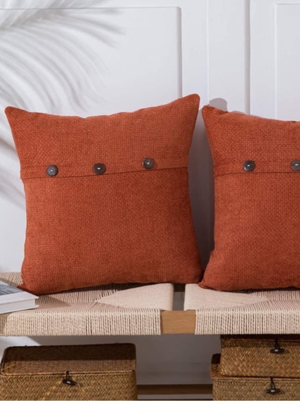 Chenille textured Throw Pillow Covers 18x18” 3 Buttons Soft Farmhouse Pack 2